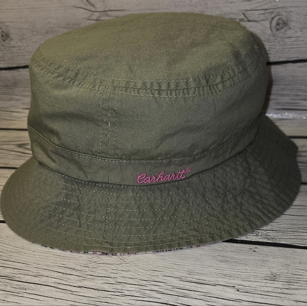 Carhartt Reversible Floral Bucket Hat Youth Pink Green Logo Outdoor